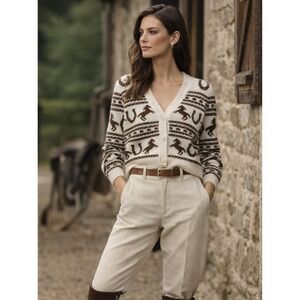 Nicole Miller Equestrian Horse Cardigan Womens Medium Southwestern Knit NWT
